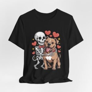 Skeleton Hugging Dog T-Shirt — Cute Pet Lover Valentine Tee